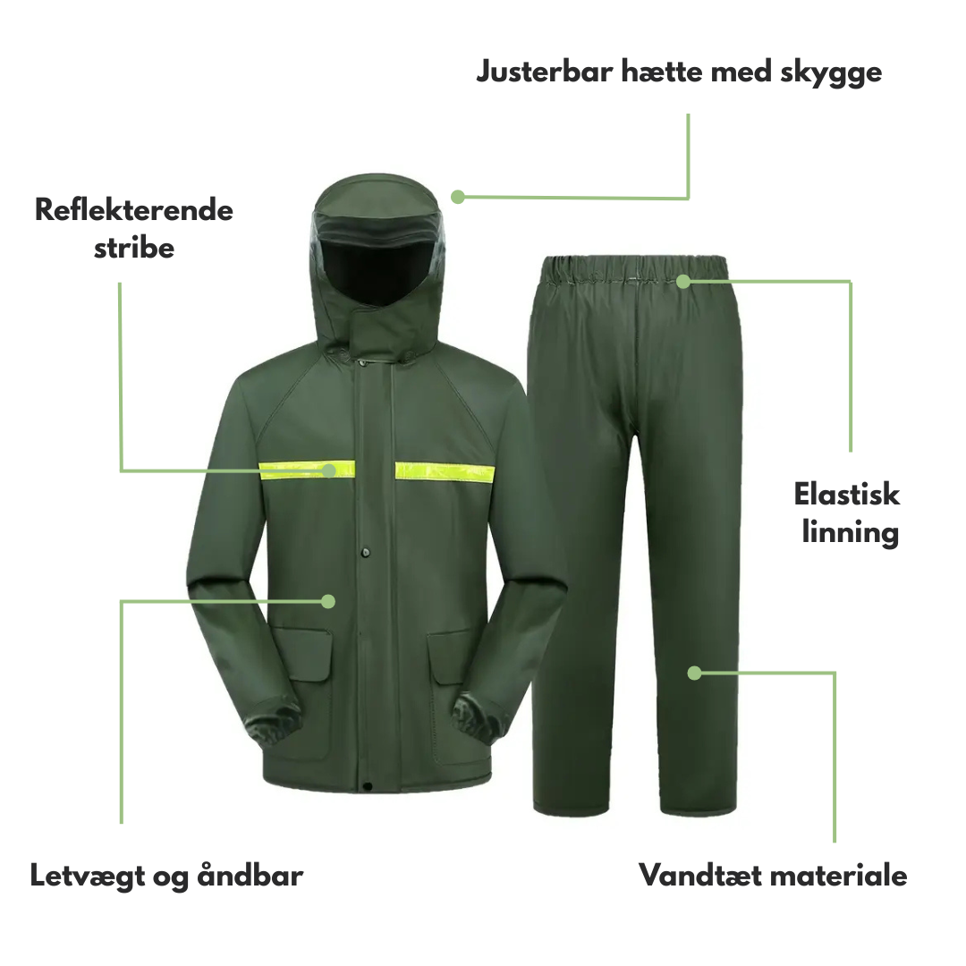 Herre Regnsæt – Vandtæt Jakke – Med Hætte og Bukser