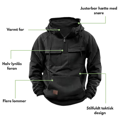 Taktisk Hoodie – Sort med Lynlås – Herre Trøje