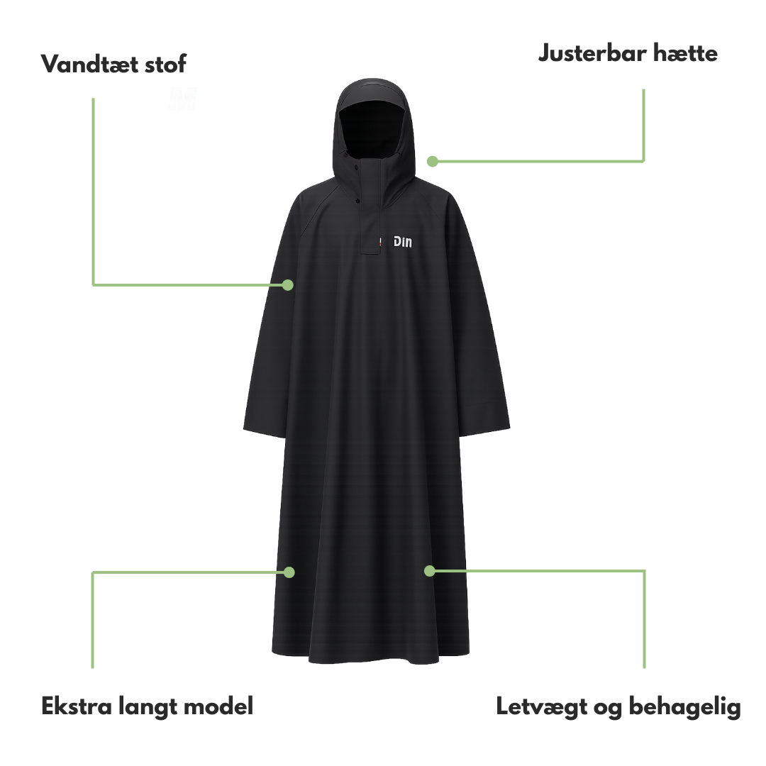 Unisex Regnponcho – Vandtæt med Hætte – Lang Jakke