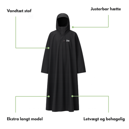 Unisex Regnponcho – Vandtæt med Hætte – Lang Jakke