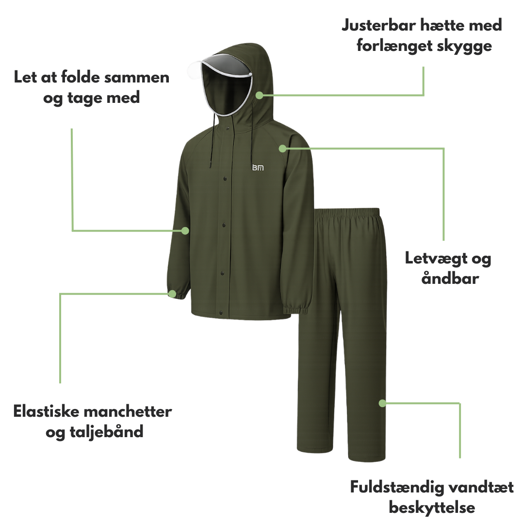 Herre Regnsæt – Vandtæt Jakke – Med Hætte Sæt