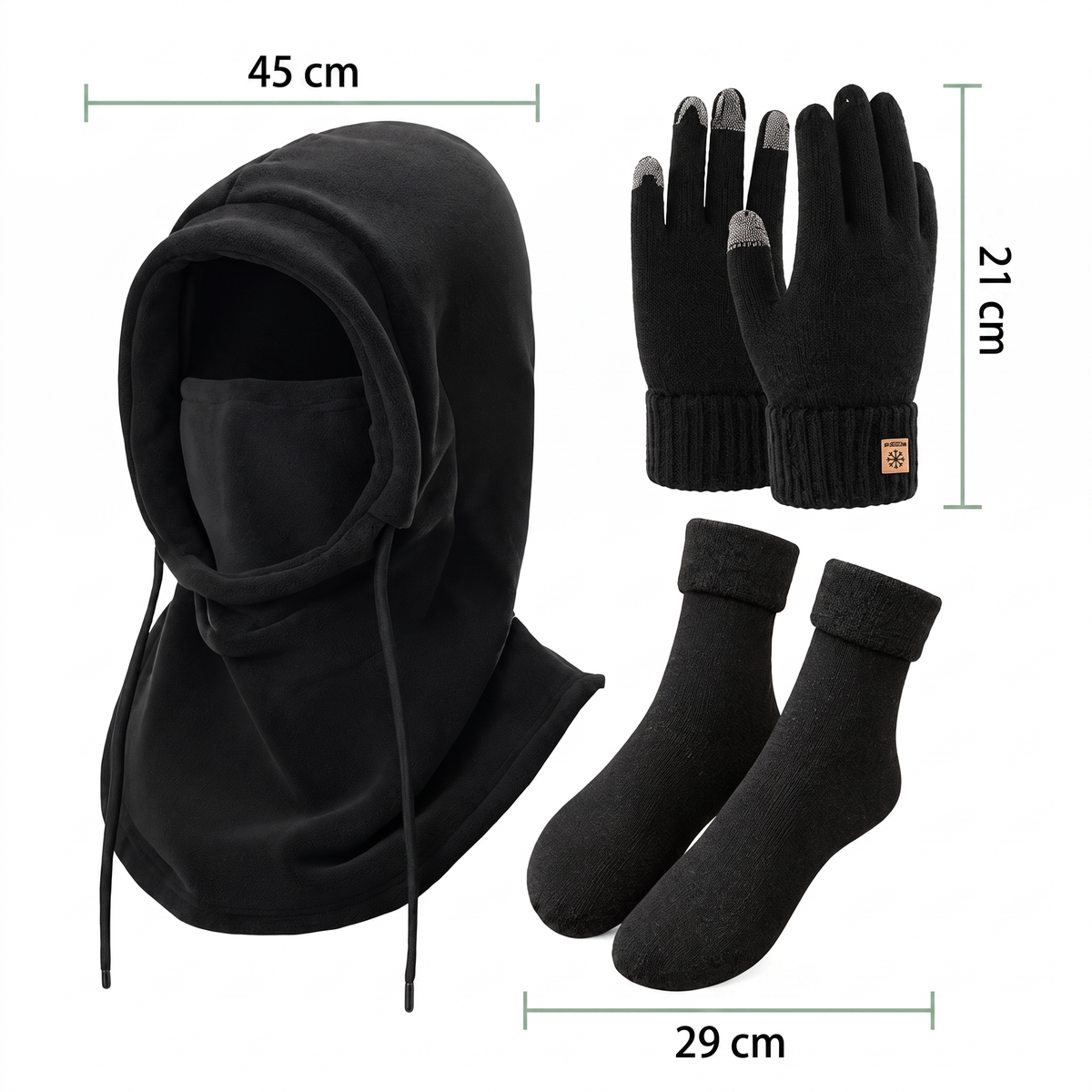Balaclava, handsker og sokker sæt brugt udendørs i vinter