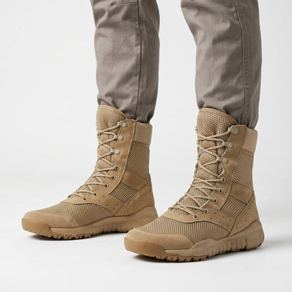 Kampstøvler i khaki mesh set forfra