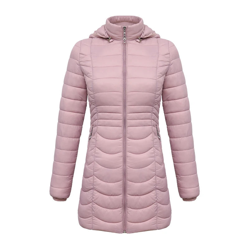Parka jakke dame detalje af trykknapper på hætte
