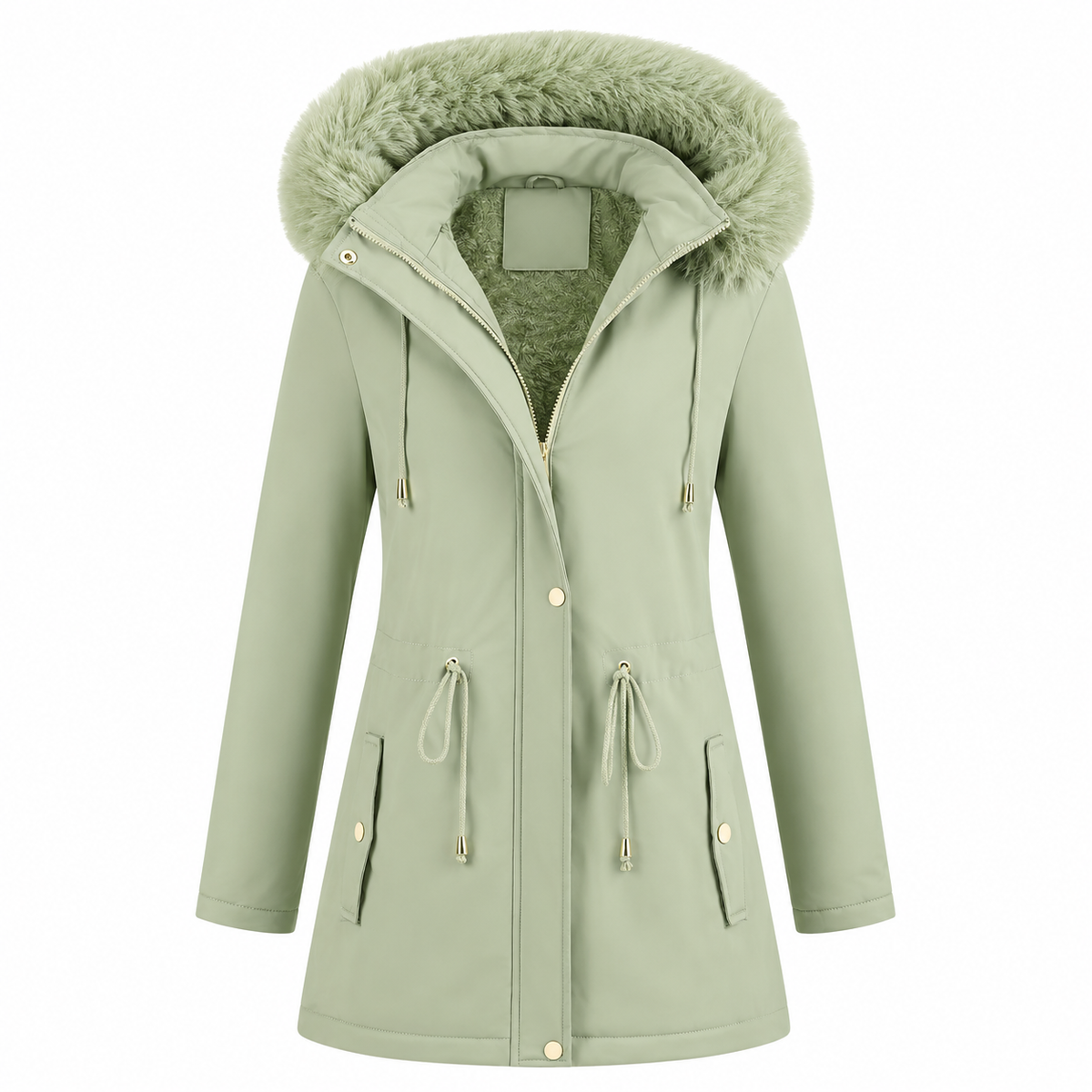 Vinterjakke dame i beige på model