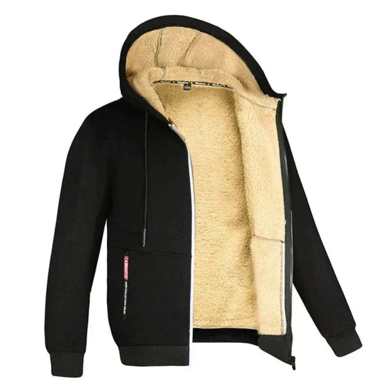 Cardigan med hætte herre i grå på model