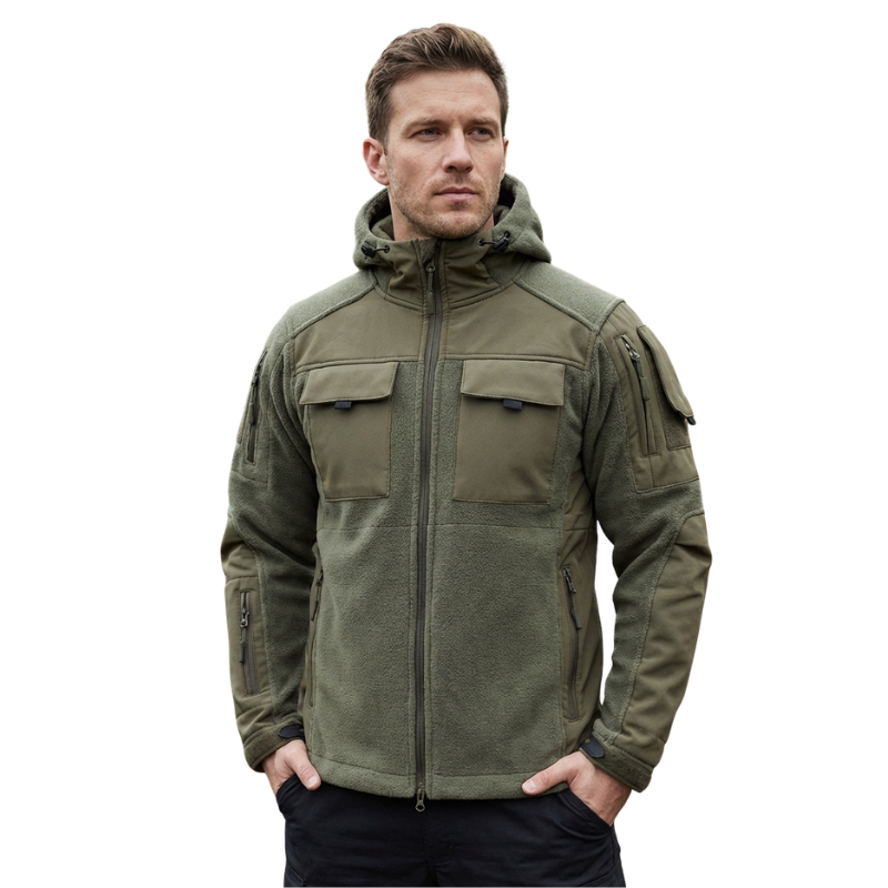 Fleecejakke herre i cp-camouflage på jagt