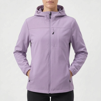 Softshell jakke dame i lyserød – hætten i nærbillede