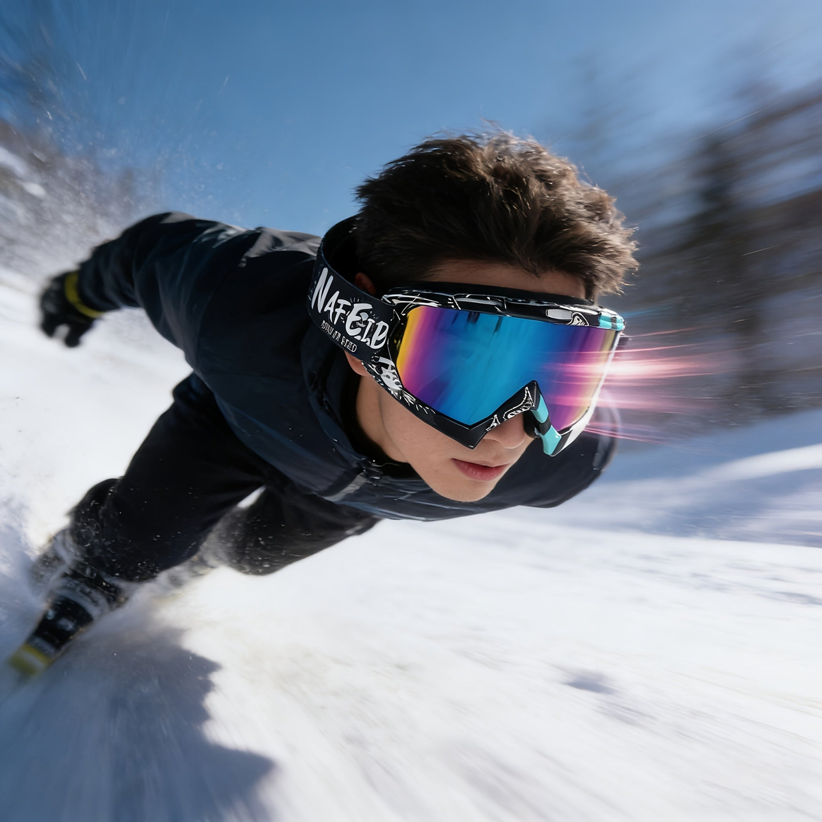 Skibriller i graffiti-design set fra siden