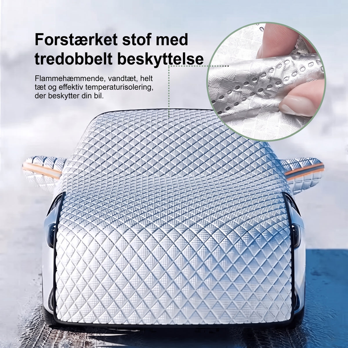 Forrudedækken til bil – forstærket stof med tredobbelt beskyttelse, nærbillede