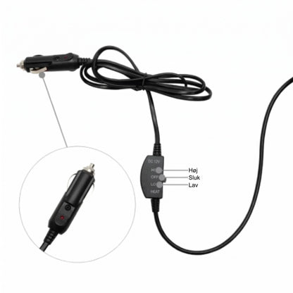 Sædevarme bil 12V-stik og kontakt med trinene Høj, Sluk og Lav