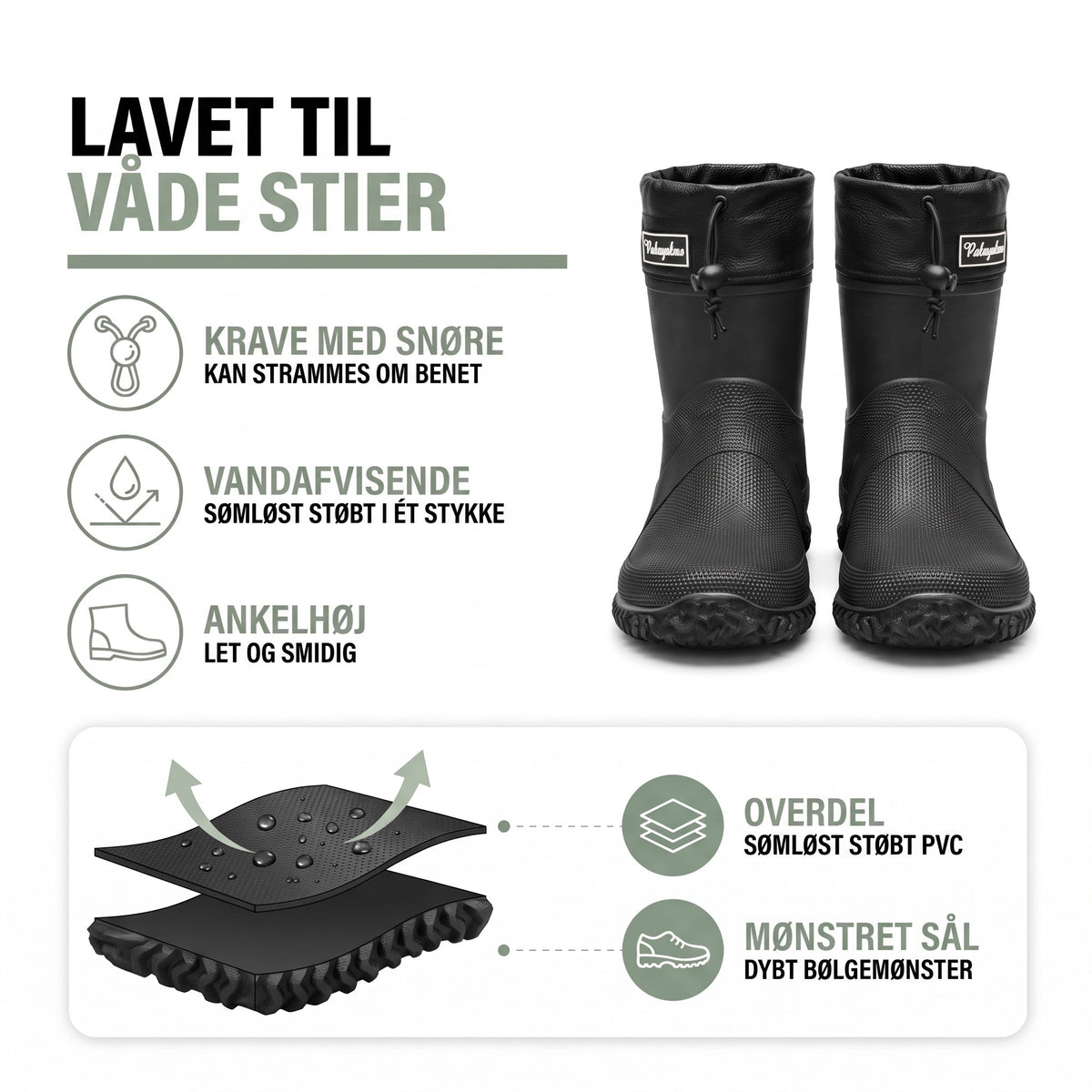 Korte gummistøvler – materiale: sømløst støbt PVC og sål med bølgemønster