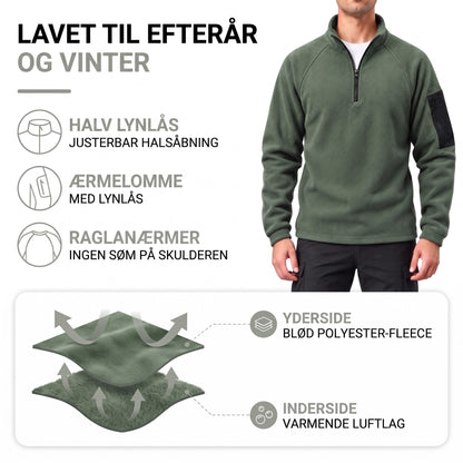 Fleecetrøje herre – materiale: blød polyester-fleece, halv lynlås, ærmelomme