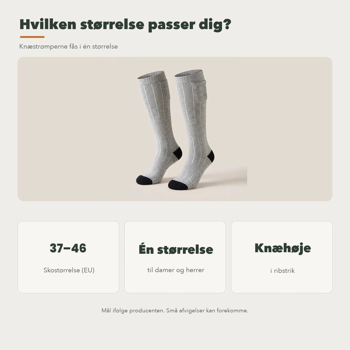 Varmesokker – størrelsestabel