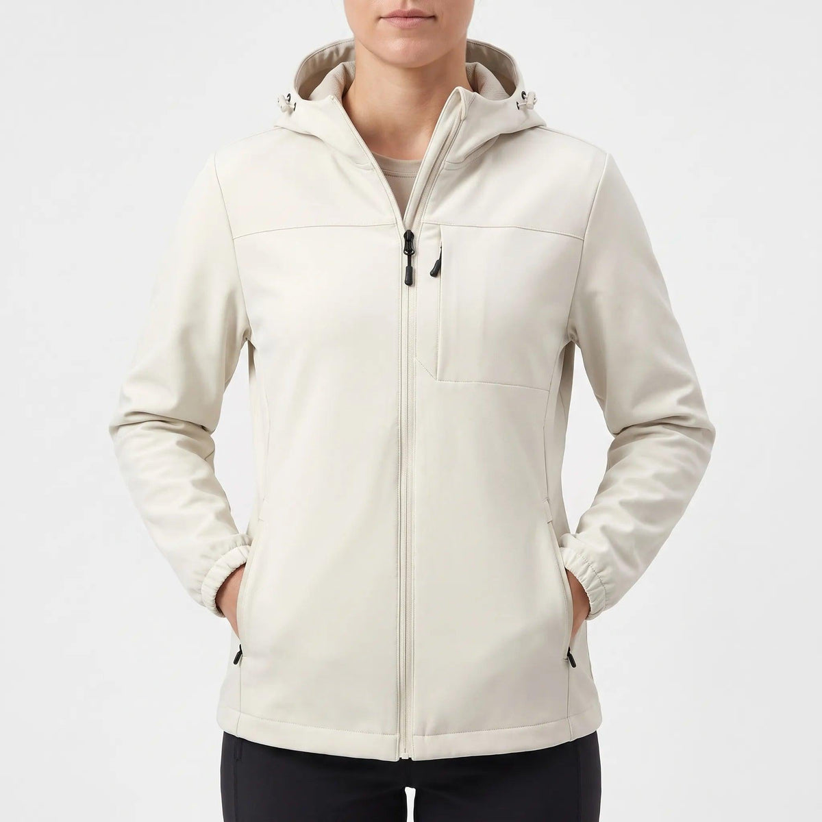 Softshell jakke dame i cremehvid – set forfra