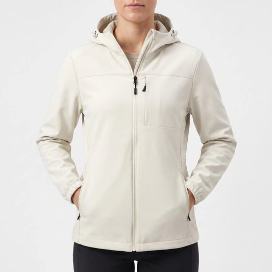 Softshell jakke dame i cremehvid – set forfra