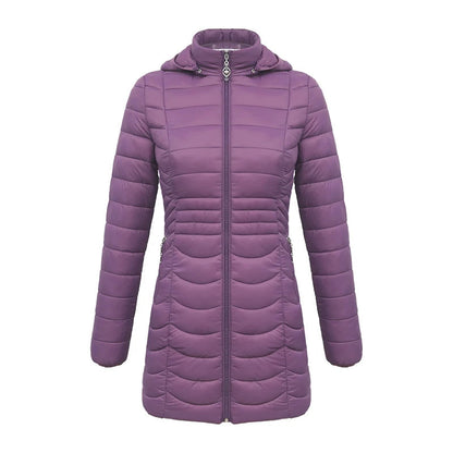 Parka jakke dame marineblå set fra siden