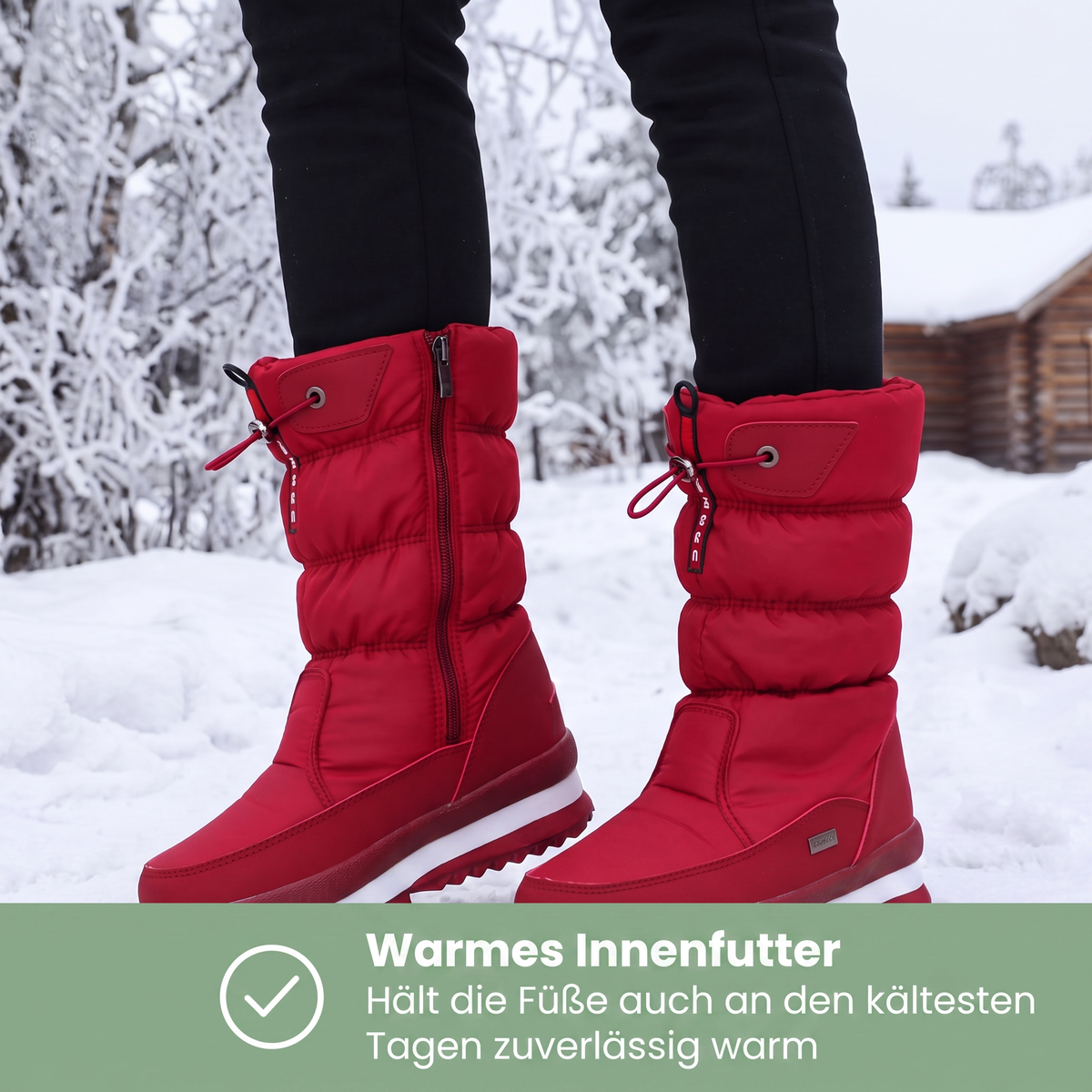 Vinterstøvler dame slip-on lynlås i detalje
