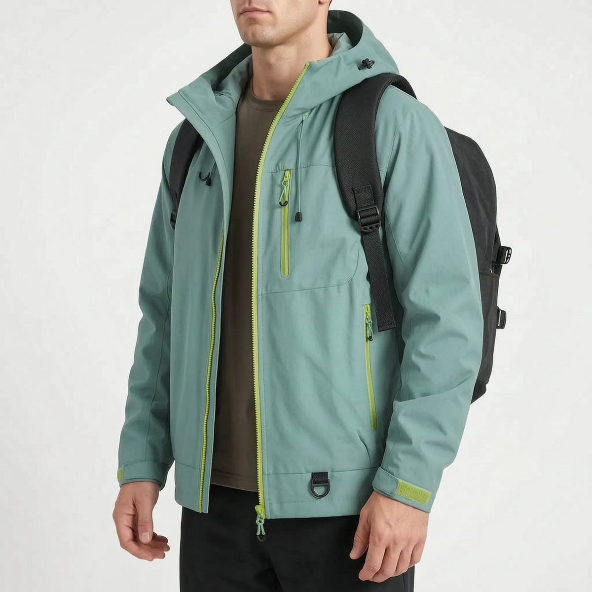 Regnjakke unisex i sort set bagfra