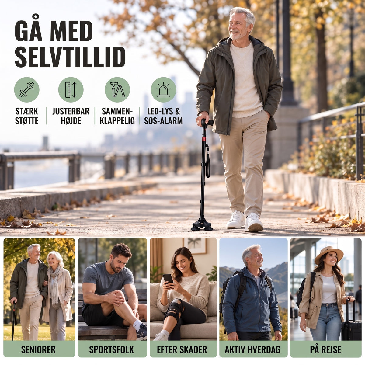 Sammenklappelig stok – tryg på farten, anvendelser