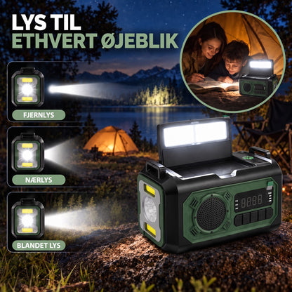 Nødradio lommelygte med tre lystilstande og læselampe om natten