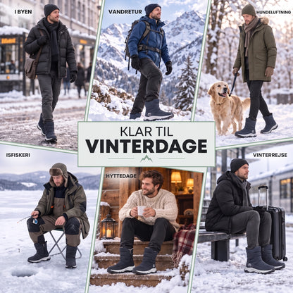 Vinterstøvler herre i brug: by, vandretur, hund, isfiskeri, hytte, rejse