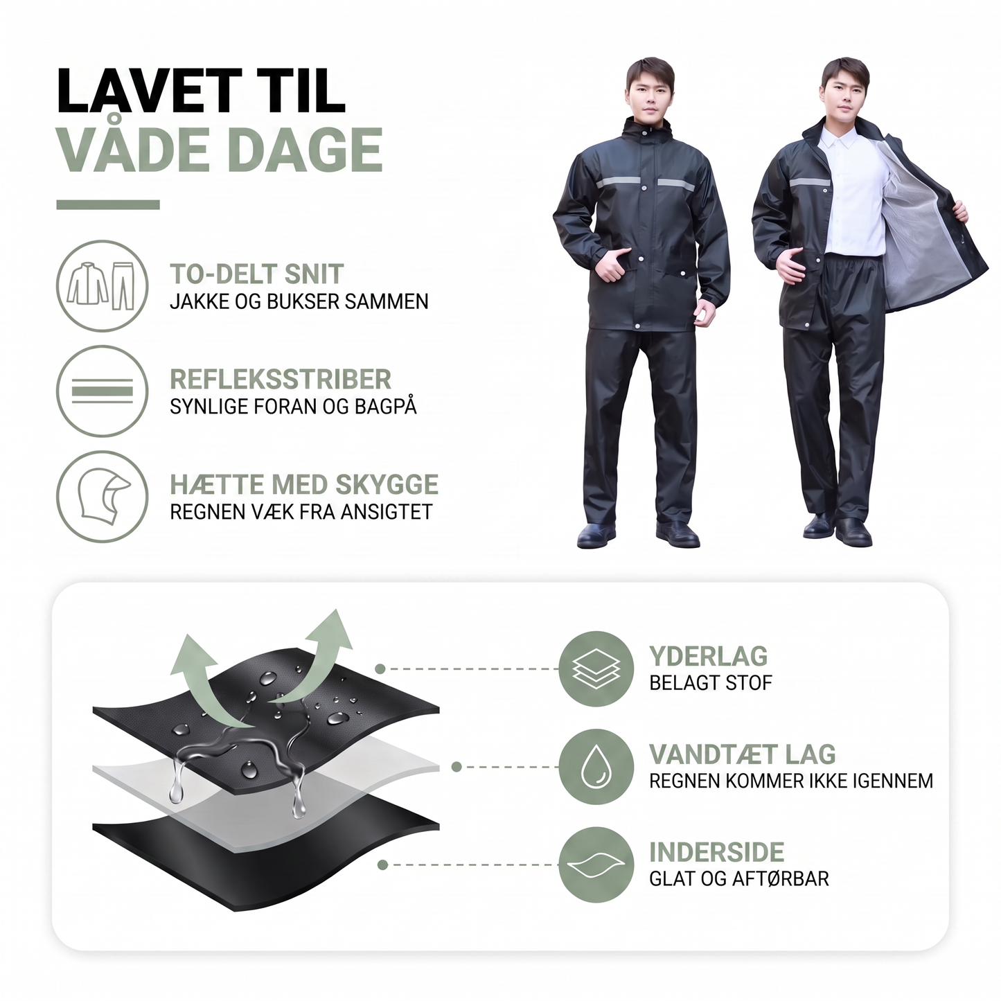 Regntøj herre med hætte og klar skygge