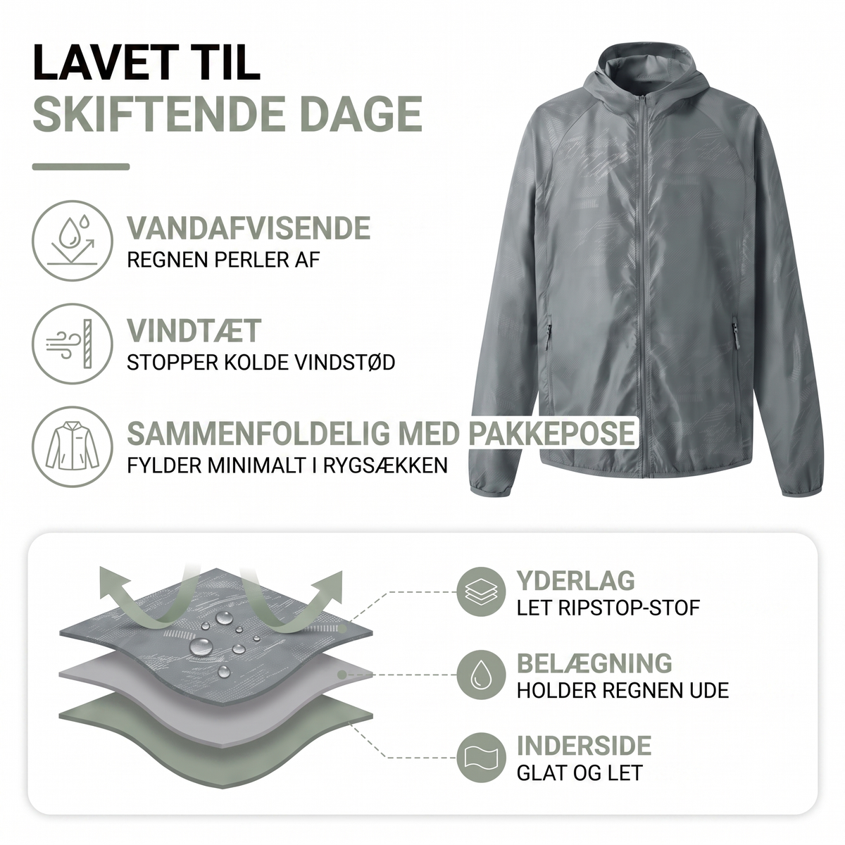 Overgangsjakke herre med hætte oppe