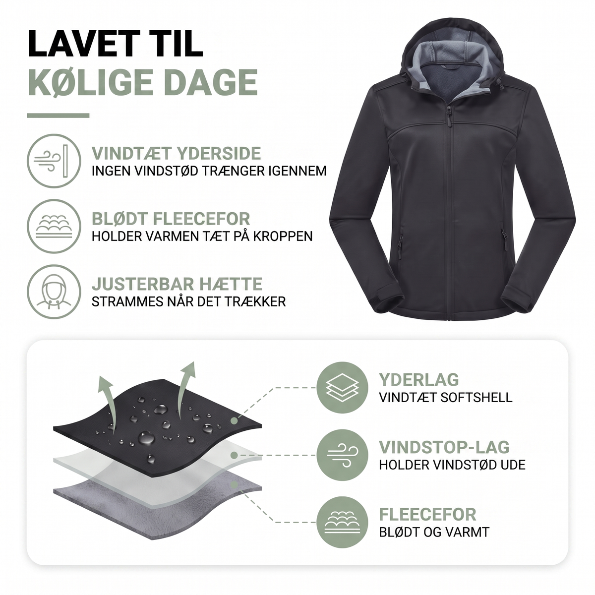 Overgangsjakke dame set bagfra med hætte
