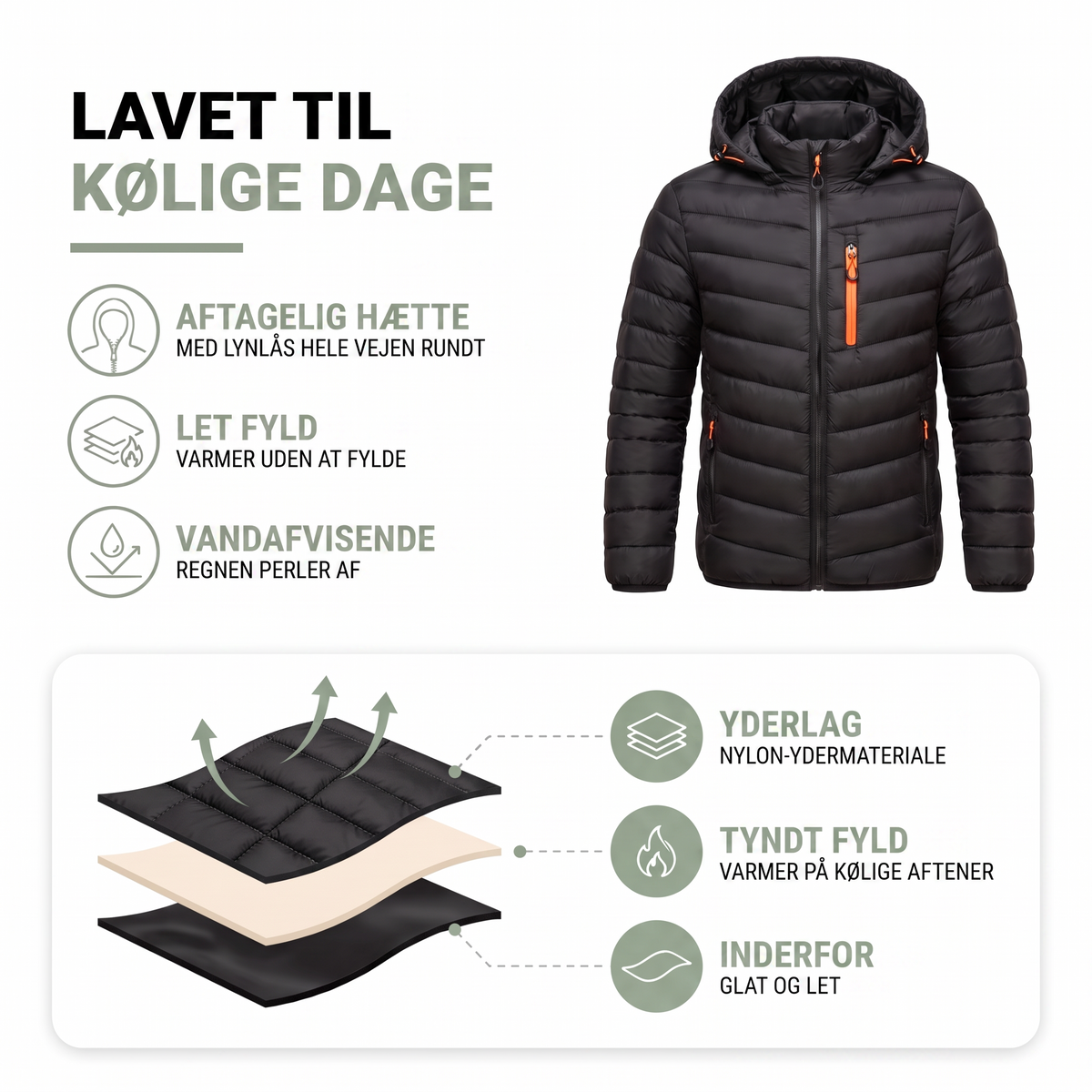 Høj krave under hætten på overgangsjakke herre