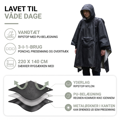 Regnponcho sort set bagfra