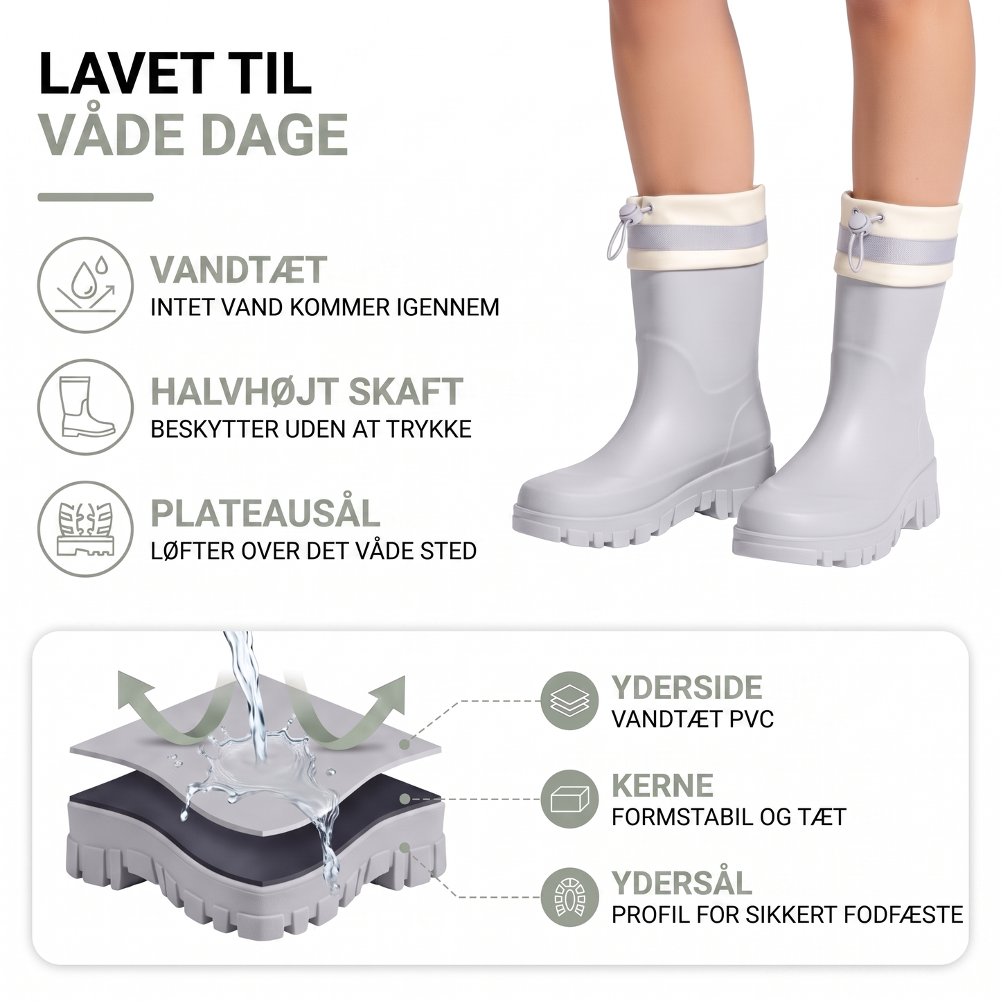 Gummistøvler dame i sort set fra siden