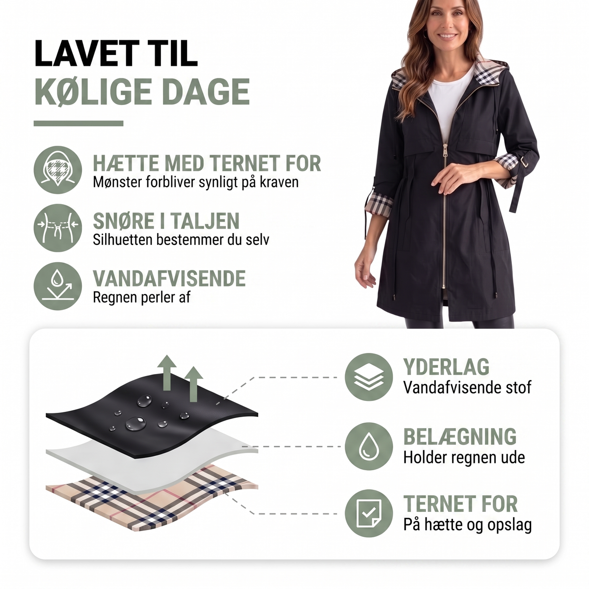 Overgangsjakke dame i sort set forfra