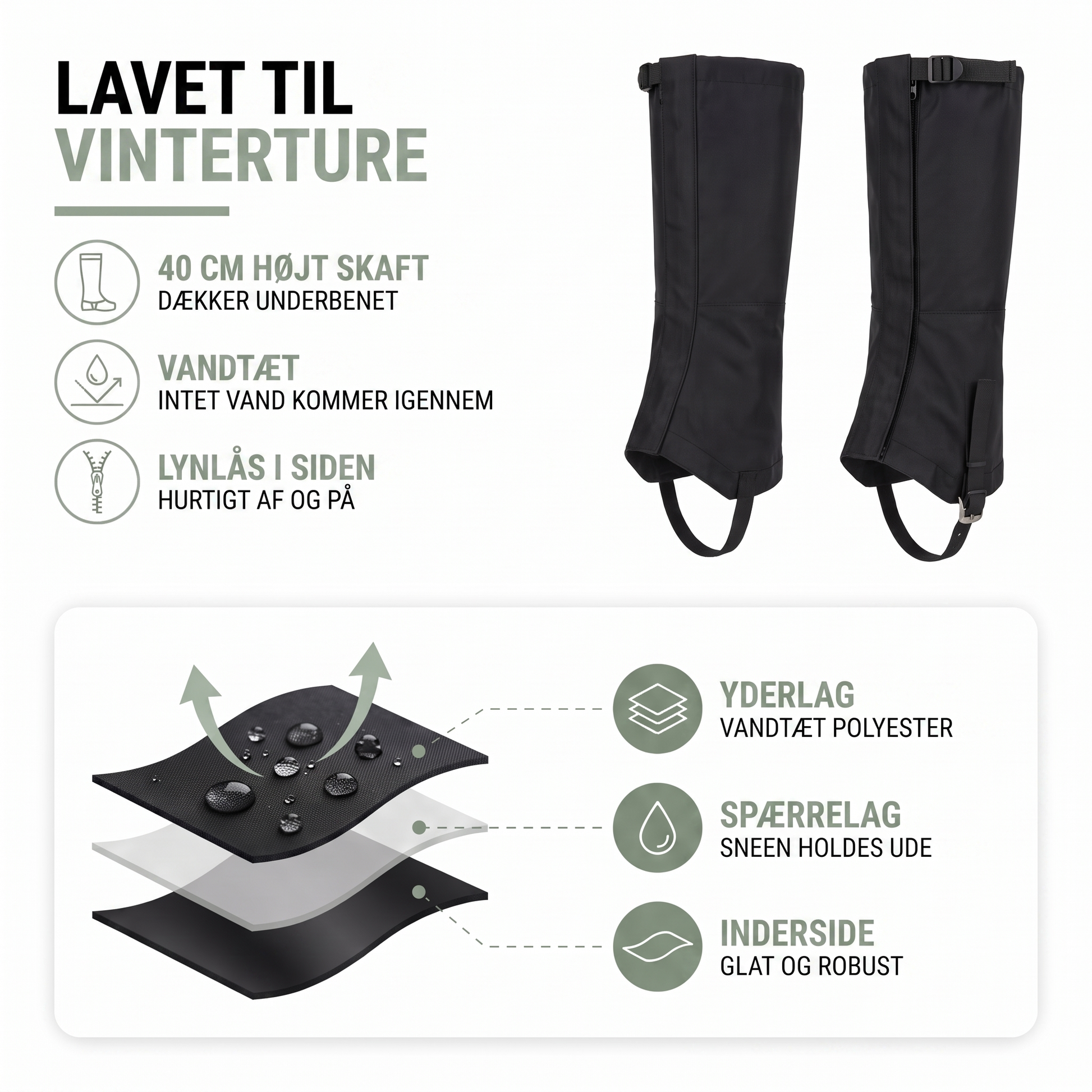 Gamacher til vandring med lynlås i detalje