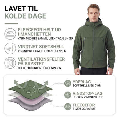 Softshell jakke herre i grøn set forfra