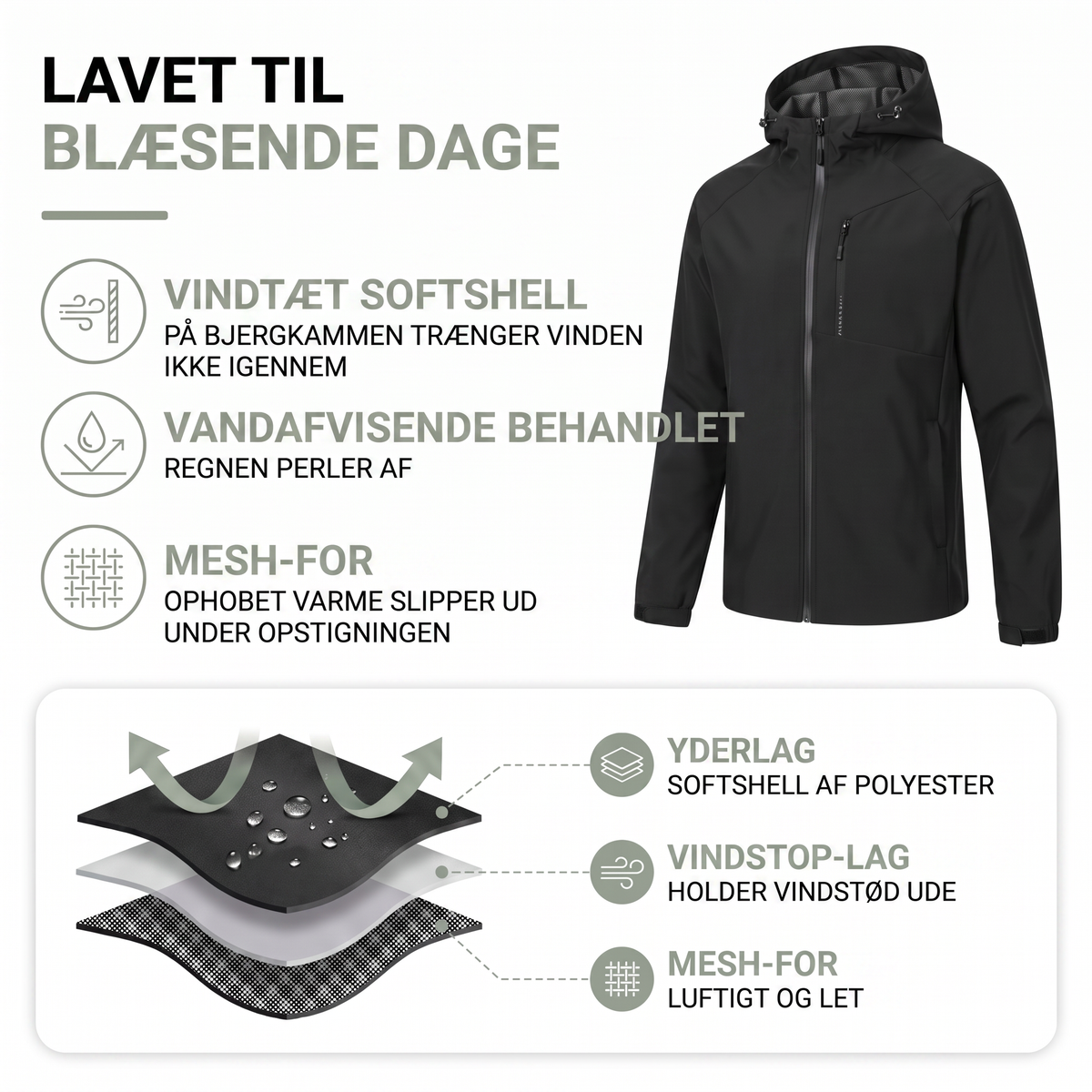 Overgangsjakke unisex set bagfra med hætte