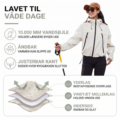 Regnjakke dame i hvid set forfra