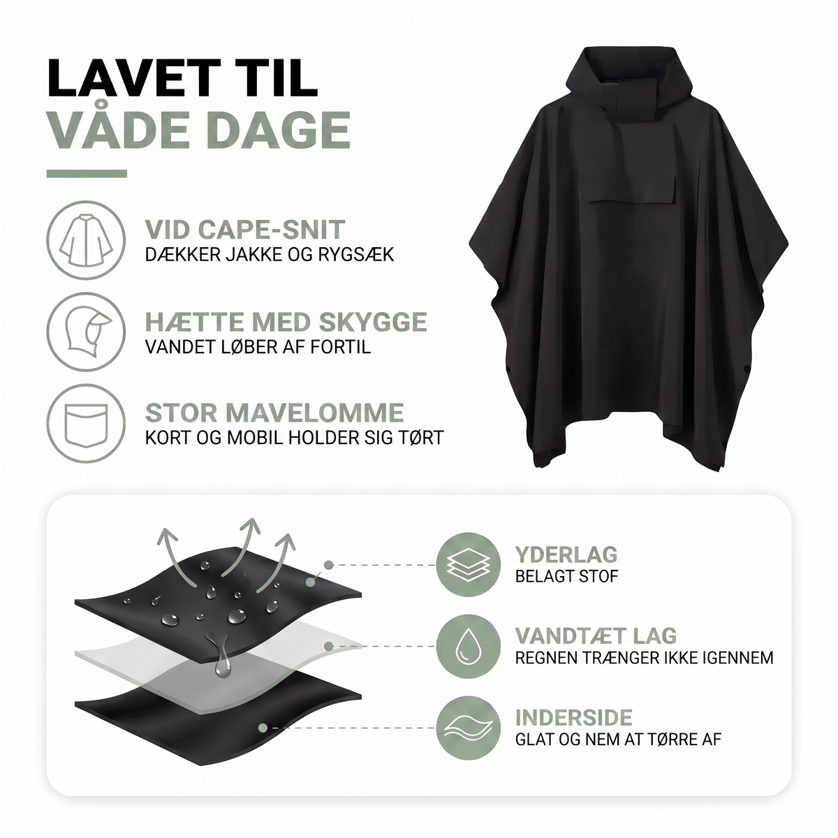 Regnponcho set bagfra over rygsæk