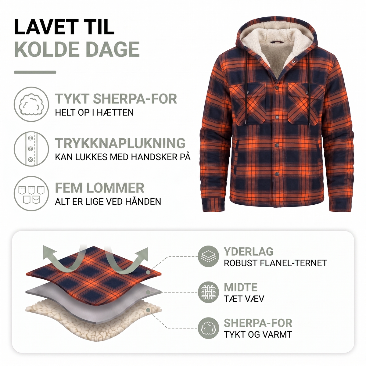 Skovmandsskjorte herre set bagfra med hætte