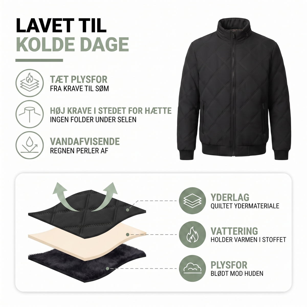 Vinterjakke herre i brun set forfra
