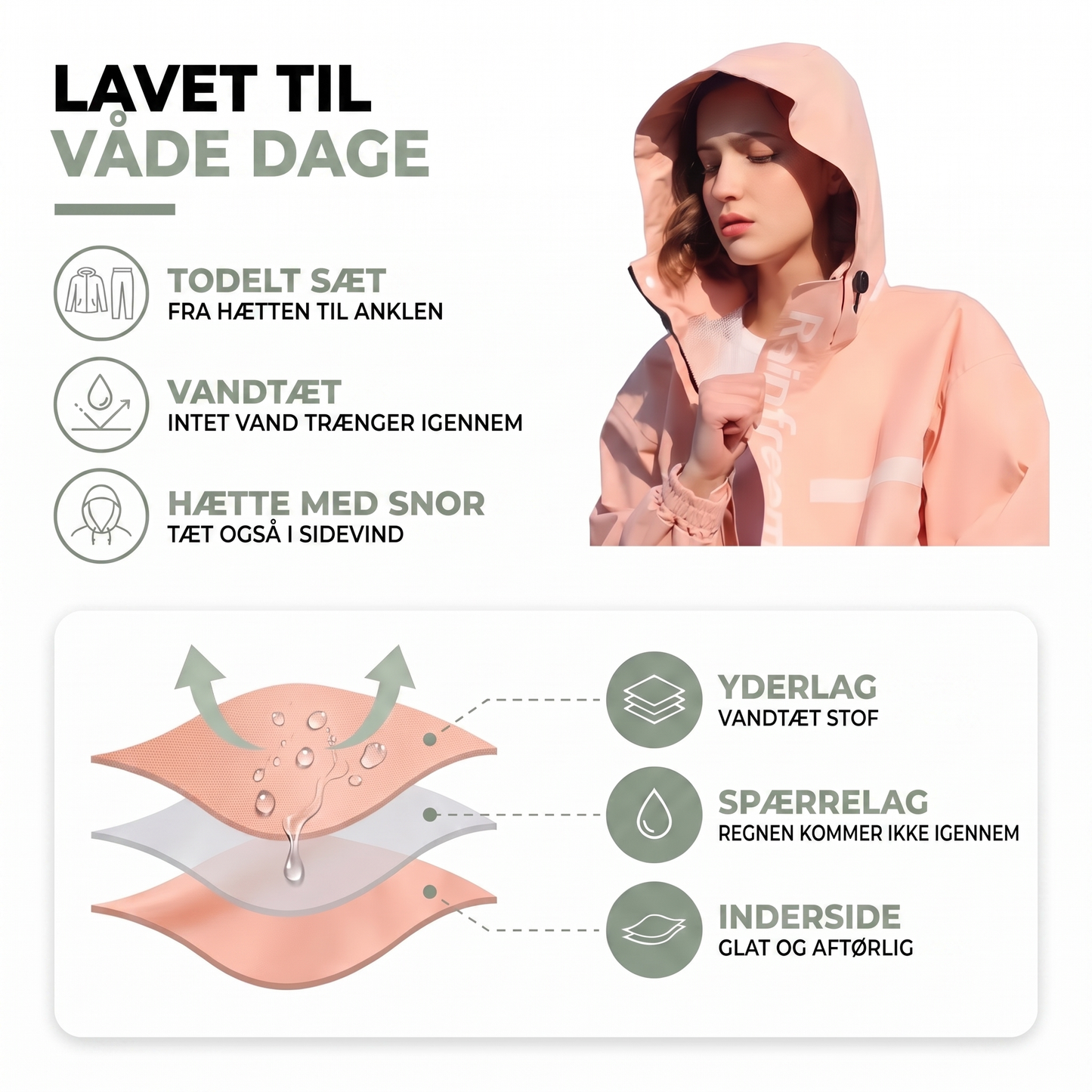Regntøj dame beige set forfra