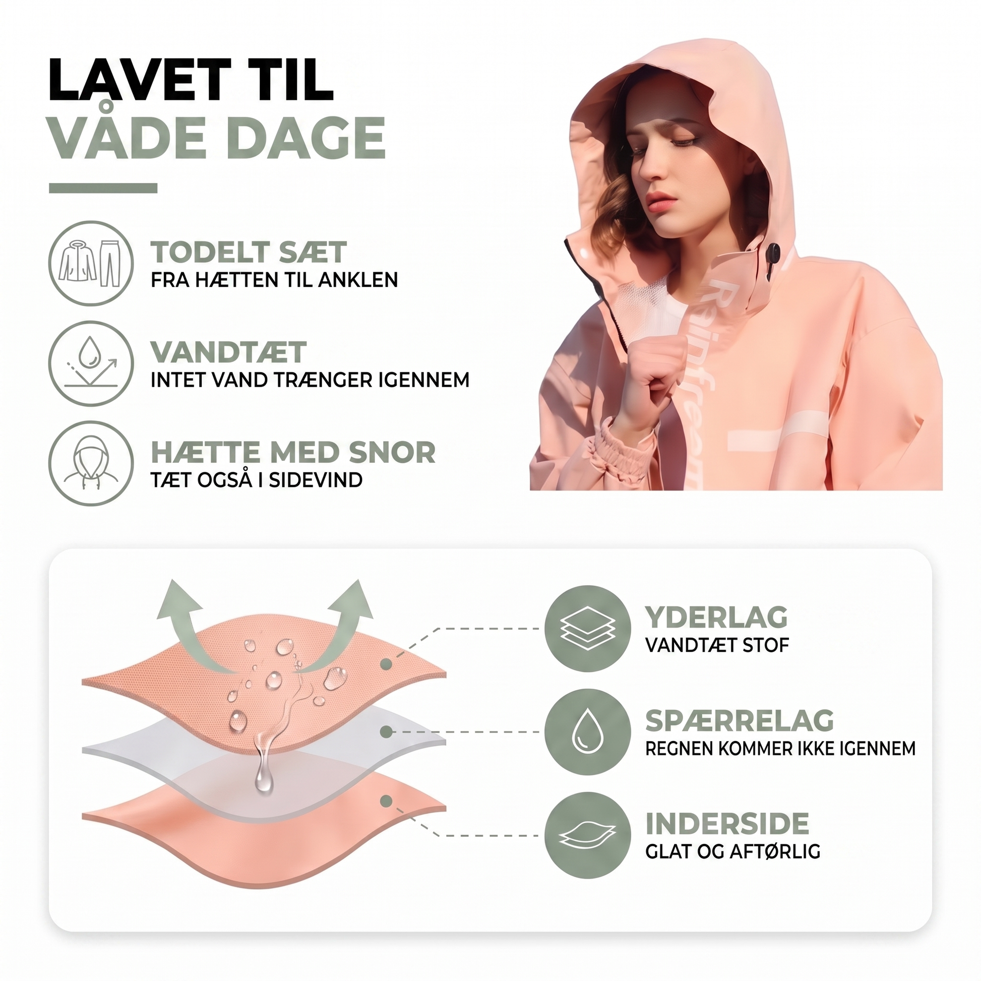 Regntøj dame beige set forfra