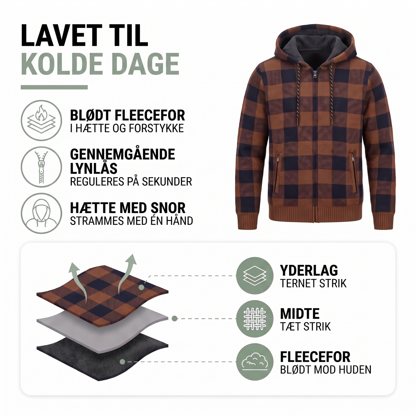 Cardigan herre set forfra i brun