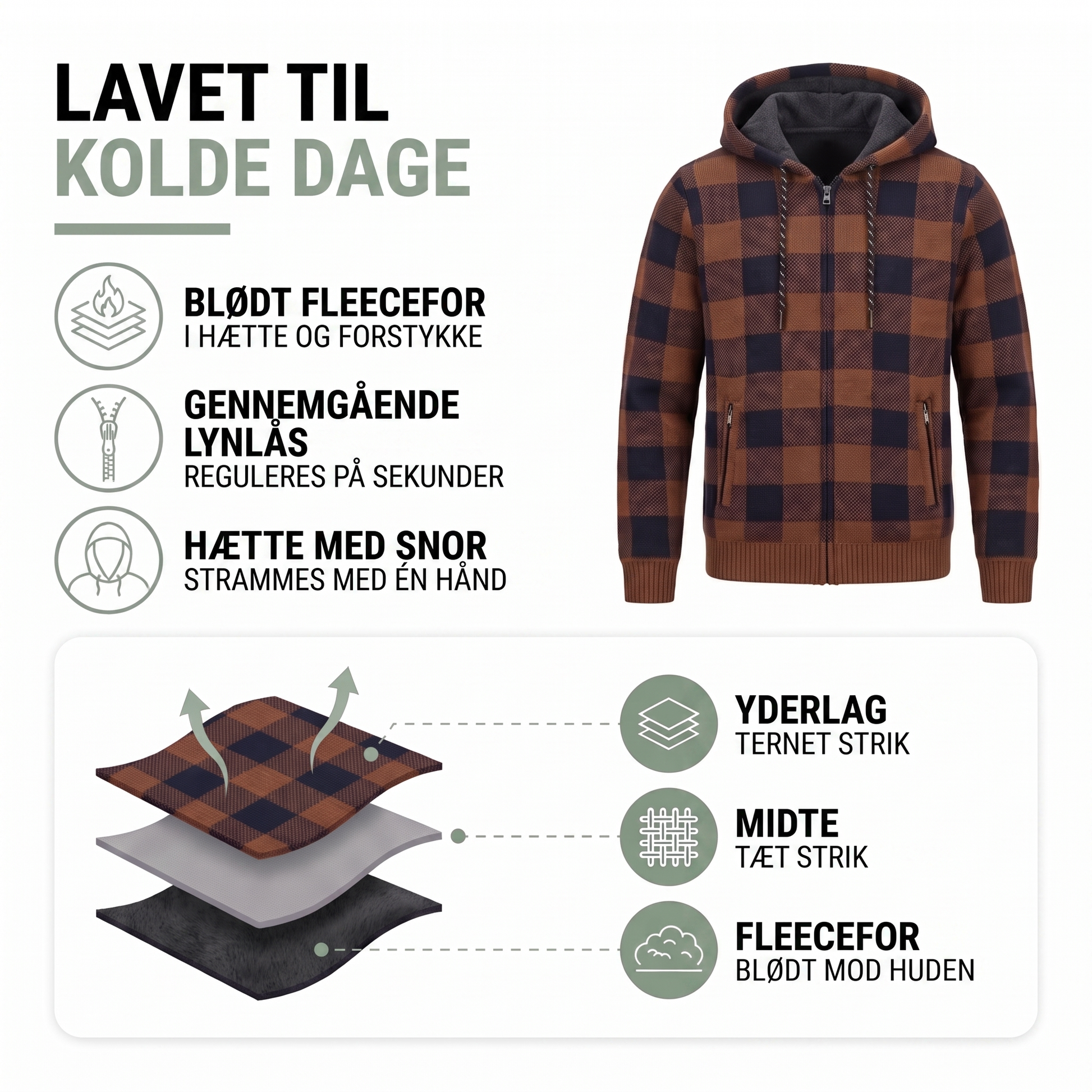 Cardigan herre set forfra i brun
