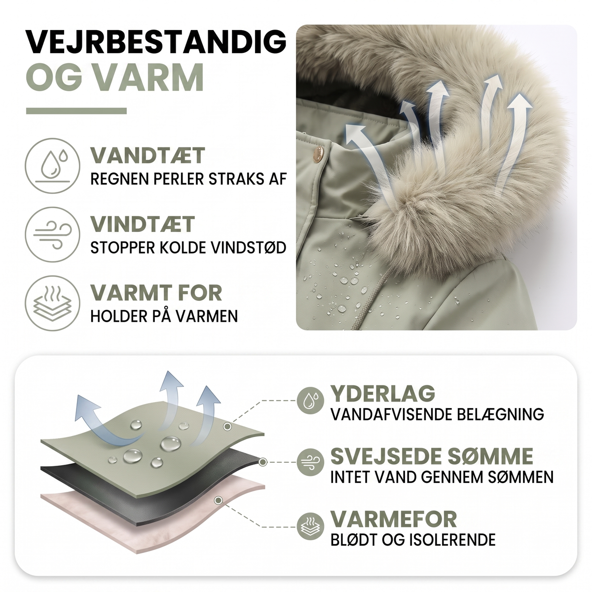 Vinterjakke dame i grøn på model