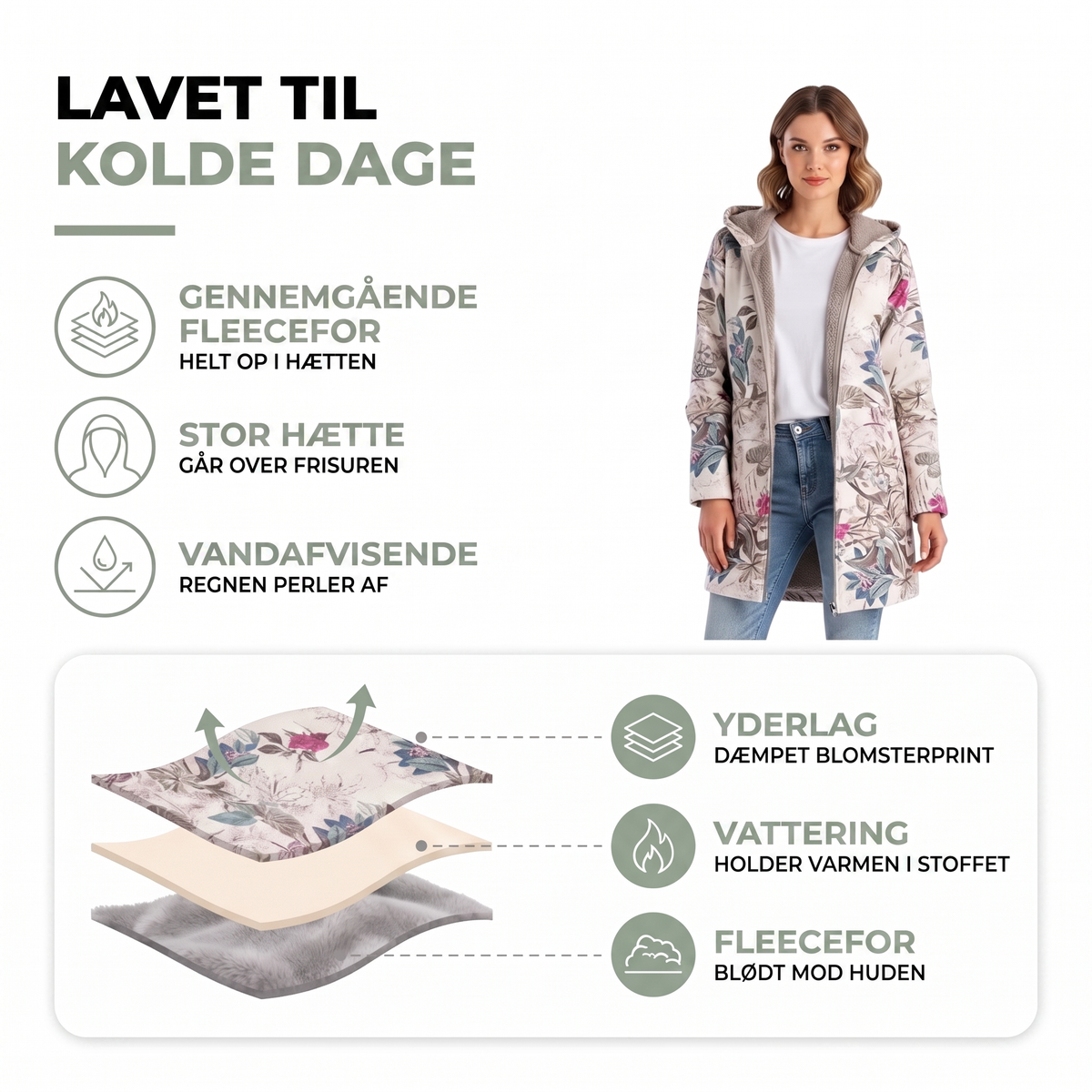 Vinterjakke dame med to dybe sidelommer
