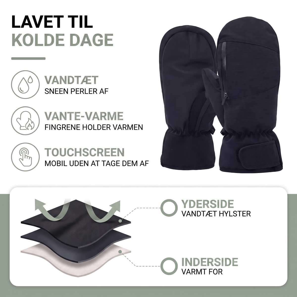 Skihandsker herre i hvid set fra siden