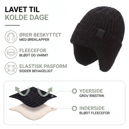 Vinterhue herre i mørkeblå med fleecefor