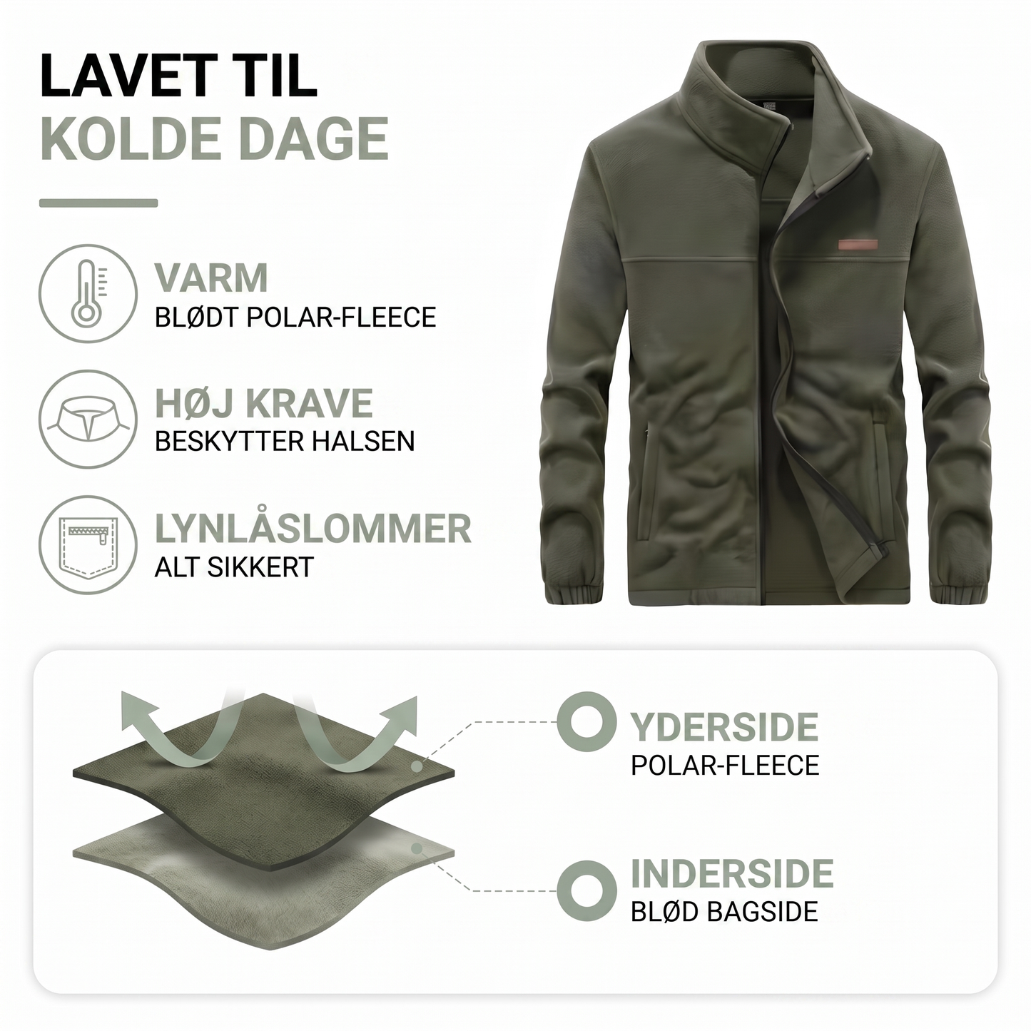 Fleecejakke herre grå set forfra