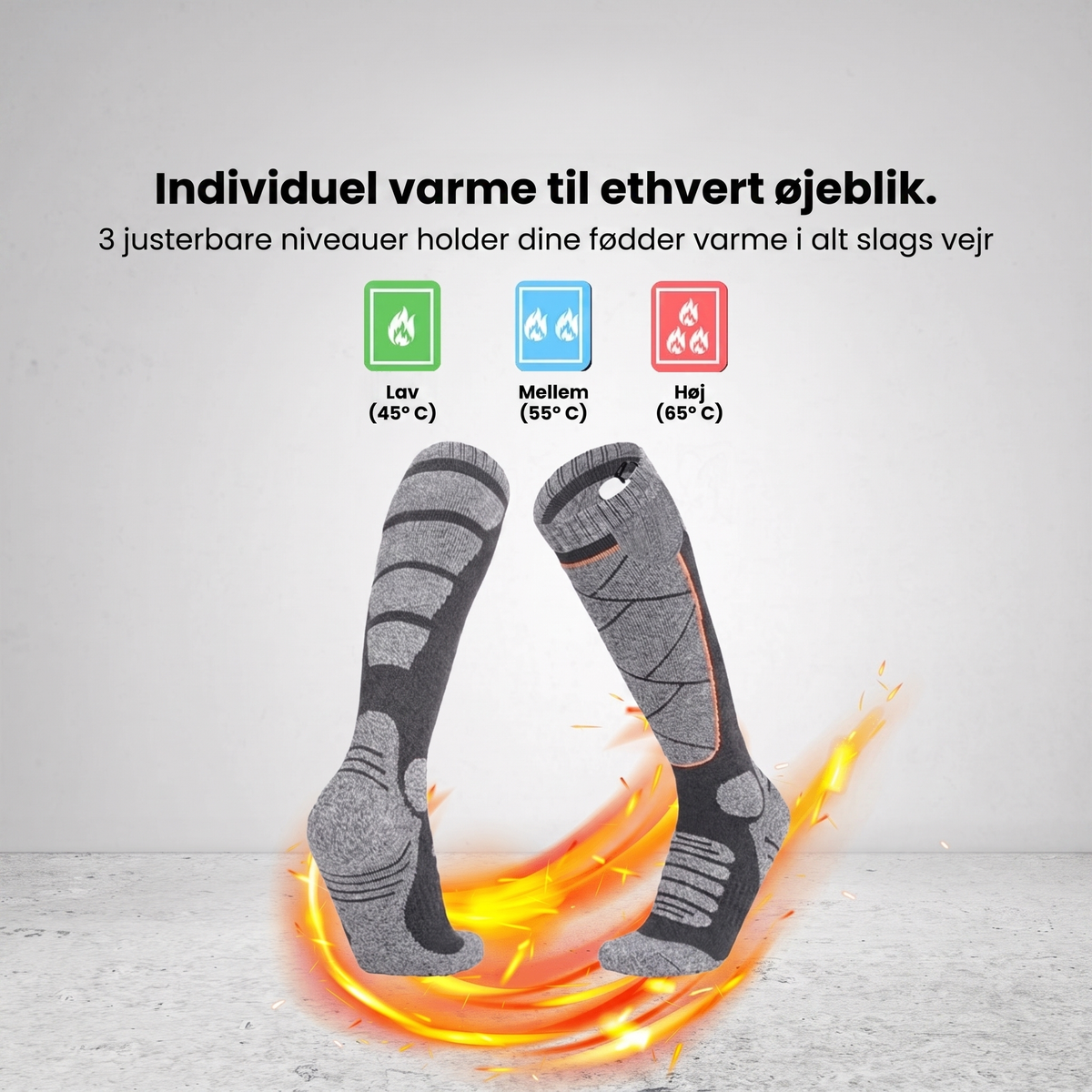 Varmesokker i sort detalje af hæl og tå